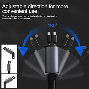ที่ชาร์จโทรศัพท์ในรถยนต์ 4 in 1 120W Type C 66W+2.4A สายชาร์จแบบยืดหดได้ พร้อมหน้าจอแสดงแรงดันไฟฟ้า สำหรับ iPhone Huawei Samsung - Product Image 6