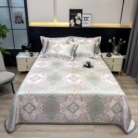 Soldes Exceptionnelles Ensemble de Draps Plats Coréens Trois Pièces en Soie Glacée Rafraîchissante pour l'Été, Design Floral Lavable, Taille King, Accessoire de Massage pour Lit