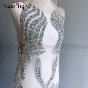 Alta qualidade longo laço vestido strass tecido com prata nu malha cristal <span class=keywords><strong>patch</strong></span> para casamento WDP-104 - Product Image 2