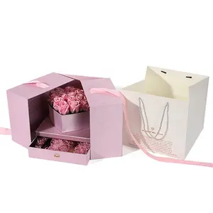 Grosir Pesanan Khusus Kotak Kardus Dua Lapis Persegi I Love You Kotak Hadiah Bunga Hati dengan Kotak Perhiasan Laci