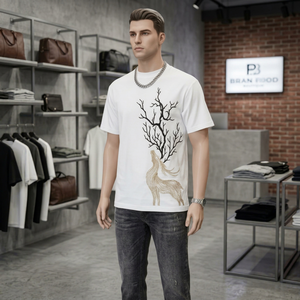 เสื้อยืดแขนสั้นสีขาวสำหรับผู้ชาย พิมพ์ลายตัวอักษรกลิตเตอร์ ประดับเพชร คอทรงโอ ทรงโอเวอร์ไซส์ สวมใส่สบาย ผ้าถักไหม ระบายอากาศได้ดี น้ำหนัก 500 กรัม - Product Image 1