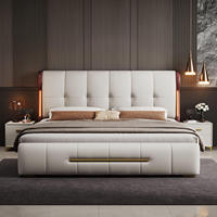 Cadres de lit réglables modernes de haute qualité pour lits Queen et King Size, revêtement en cuir, design de lit moelleux, construction en bois de pin, avec rangement