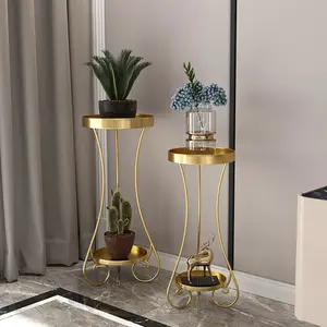 Golden 2 Tier Metal Plant Stand Rack Simple Style 31inch Iron Flower Holder Shelf