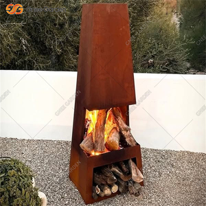 GNEE Contemporary Corten Steel Freestanding Wood Burning Outdoor Chiminea with <b>Log</b> Storage for Outdoor Heating & Cooking - Product Image 3
