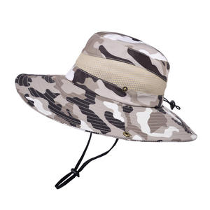 Vente en gros Chapeau d'extérieur décontracté Jungle à bords ronds en <span class=keywords><strong>filet</strong></span> Chapeau <span class=keywords><strong>de</strong></span> randonnée et <span class=keywords><strong>de</strong></span> pêche Chapeau <span class=keywords><strong>de</strong></span> pêcheur avec crème solaire camouflage - Product Image 2