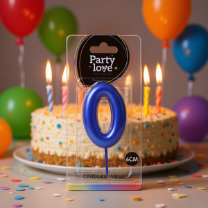 Vela de Cumpleaños Azul con el Número 0, 6 cm, Party Love - Product Image 3