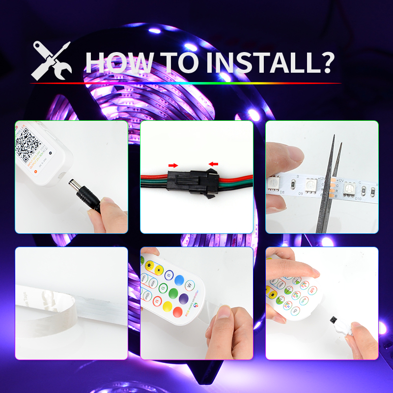 Customized SMD5050 10m Long WS2811 digital rgb LED Strip Kit LC8806 waterproof RGB 24key LED strip kit