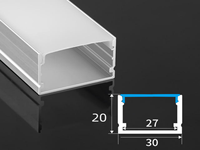 Profils en aluminium LED série 6000, 30 mm de large, 20 mm de profondeur, cadre en forme de U avec couvercle laiteux, profil LED en forme de U
