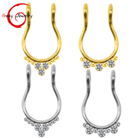 Gaby Nouveau Design Manchettes de nez en acier inoxydable plaqué or, Manchette de nez sans perçage, Anneaux de nez factices en gros
