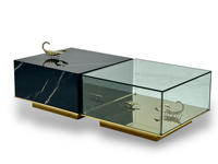 Table basse moderne de luxe en marbre et verre trempé, design artistique créatif, table basse haut de gamme pour salon de villa