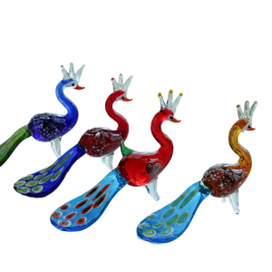 Figurines d'animaux en verre gravé faites à la main, colorées et créatives, paon, hérisson, décoration pour la maison, chambre à coucher, cadeau pour la Journée de la Terre, artisanat - Product Image 1