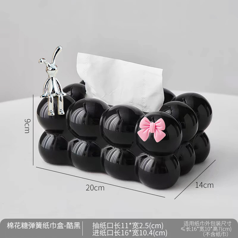 กล่องทิชชู่สีดำพรีเมียม Marshmallow - พร้อมโบว์กระต่าย