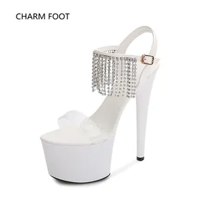 Zapatos de tacón fino con plataforma negra para mujer, Sandalias de tacón alto de 17cm, zapatos de boda para verano - Product Image 1