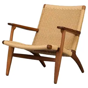 丹麦设计汉斯·韦格纳CH25灰实木天然藤休闲椅绳休闲椅