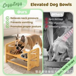 Cross-border wooden <b>cat</b> bowl rack, dog <b>feeder</b>, pet bowl holder, foldable solid wood pet food bowl, feeding rack - Product Image 1