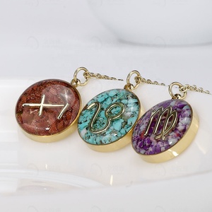 Collana con ciondoli in acciaio inossidabile zodiaco personalizzato constel con pietra <span class=keywords><strong>naturale</strong></span> e smalto-<span class=keywords><strong>oroscopo</strong></span> e gioielli in lapislazzuli - Product Image 5