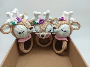 Handmade Hình Động Vật Crochet Vòng Gỗ Rattle Mọc Răng Đồ Chơi Bé Teether - Product Image 5