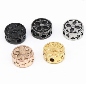 yunnique Stainless Steel Round Beads With Fleur De Lis Design For Bracelet Making Retro Style Metal <b>Spacer</b> Beads - Product Image 5