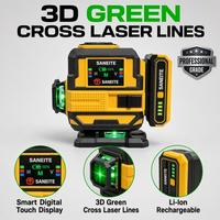Niveau laser vert SANEITE à 12 lignes, niveau laser au sol avec batterie au lithium rechargeable pour la construction et l'ingénierie