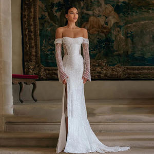 ชุดแต่งงานแบบเมอร์เมดสั่งตัดได้ คอวีแบบเปิดไหล่ แต่งลูกไม้ พร้อมกระโปรงแบบถอดได้ ชุดเจ้าสาวสั่งทำพิเศษ - Product Image 2