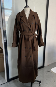 Casaco Elegante Feminino de Lã Marrom com Cinto, Lapela Solta, Abotoamento Duplo, Casual, Grosso, X-Long, de Caxemira, com Botões - Product Image 4