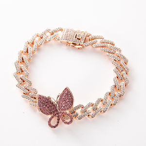 ラグジュアリーファッション 7mm 8mm シルバー/ゴールド/ローズゴールド バタフライ ブレスレット メンズ レディース ヒップホップ キューバンリンク ブレスレット - Product Image 5