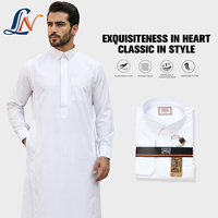 Nouvelle Tunique Saoudienne Blanche Style 2026 pour Hommes, Robe Arabe Musulmane à Col Chemise, Manches Longues, Jubba, Vêtement Islamique, Qamis pour Ramadan et Aïd