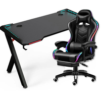Table de jeu RGB, chaise et table de jeu pour PC, ensemble réglable avec éclairage LED, bureau de jeu pour ordinateur