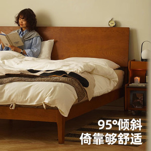 เตียงไม้เชอร์รี่ไม้เนื้อแข็ง 1.5 ม. 1.8 ม. เตียงแพลตฟอร์มสไตล์เรโทร เฟอร์นิเจอร์ห้องนอนใหญ่แสนสบาย - Product Image 1