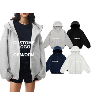 卸売り400gsmフリースフルダブルジップドローストリングOemジッパーHoddieブラックジップアップパーカーメンズレディースパーカー & スウェットシャツ - Product Image 2