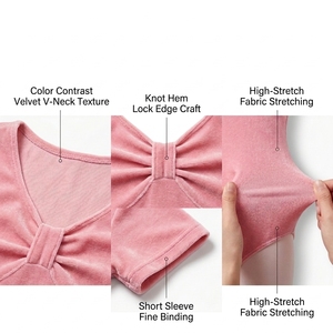 Maillot de Ballet de Terciopelo con Cuello en V y Manga Corta para Niñas, con Tela Empalmada, Body de Danza para Niñas, Personalizable en Color, Logotipo y Talla - Product Image 3