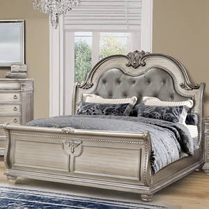 Coffre antique argenté glamour - Commode de rangement pour chambre à coucher à 6 tiroirs et poignée à anneau avec garniture sculptée et pieds en forme de boule, Meuble de luxe vintage - Product Image 3