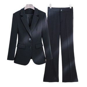 Women's Navy Blue Suit Set Polyester Worsted Full Sleeve Anti-Wrinkle Elegant Spring Workwear Formal Outfit - Product Image 5