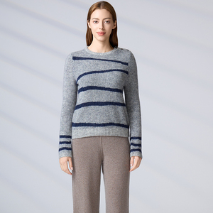 Suéter de Lana Premium para Mujer, Estilo Casual, Cuello Redondo, Diseño Vintage a Rayas, Tejido de Mohair Personalizado - Product Image 3