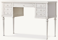Bureau d'écriture en bois massif blanc vieilli, 7 tiroirs, pieds sculptés, style Gustavien français, durable, table de maquillage vintage pour chambre à coucher