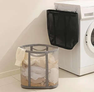 Transparent Design Nylon Mesh <b>Laundry</b> <b>Basket</b> Foldable Storage Collection Clothes Hamper - Product Image 5