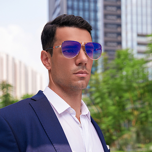 Gafas de sol retro elegantes con logotipo personalizado para hombres vigas dobles con marco de metal de moda y Lentes de vidrio polarizado en rojo y azul - Product Image 1