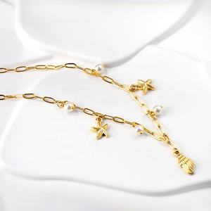 Collar de Moda con Baño de Oro de 18K y Acero Inoxidable, Exquisito Collar con Colgante de Concha, Estrella de Mar, Perla y Caracola, Joyería para Mujer - Product Image 4
