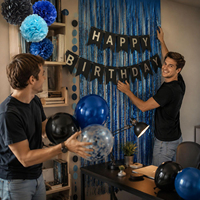Décorations de table pour fête d'anniversaire, Pompons en carton bleus et noirs, Tenues de fête pour femmes, Cadeaux de baby shower, Ballons de fête