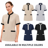 Tunique unisexe à col mandarin pour uniforme d'hôtel, manches courtes, bordure contrastante, uniforme pour le personnel d'entretien ménager, les serveurs et le personnel de restaurant