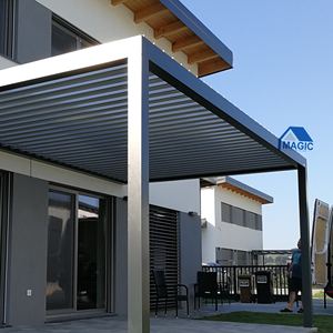 Pergola en aluminium avec revêtement en poudre personnalisé, avec couverture à lames motorisées <span class=keywords><strong>pour</strong></span> balcon, véranda et véranda - Design écologique - Product Image 3