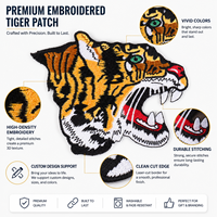 Écusson brodé personnalisé Tête de Tigre Rugissant, Badge Animal Haute Densité, Applique Forme Personnalisée pour Vêtements et Sacs, Vente en Gros Usine
