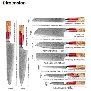 Ensemble de couteaux de cuisine professionnels, manche forgé, acier damas Chef Santoku sculpture utilitaire