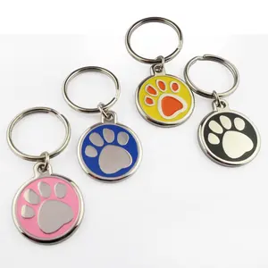 Mini Custom Dog Cat Puppy Paws Prints Enamel Pet Keychain Tags For Engraving