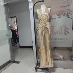 OUDINA Nuevo <span class=keywords><strong>Mono</strong></span> de Alta Gama con <span class=keywords><strong>Lentejuelas</strong></span>, Elegante <span class=keywords><strong>Mono</strong></span> <span class=keywords><strong>Dorado</strong></span> con Cuello Halter para Banquete, <span class=keywords><strong>Mono</strong></span> para Mujer - Product Image 5