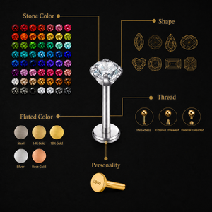 ZUOLA Gioielli per Piercing all'Ingrosso, <span class=keywords><strong>Orecchini</strong></span> a Lobo Ipoallergenici Placcati <span class=keywords><strong>Oro</strong></span> 18K, <span class=keywords><strong>Orecchini</strong></span> a Frutto Piatti per Cartilagine <span class=keywords><strong>Helix</strong></span> - Product Image 2