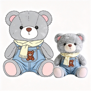 Orsetto di <span class=keywords><strong>peluche</strong></span> <span class=keywords><strong>grigio</strong></span> personalizzato, simpatico orsetto con pantaloni con bretelle, orsetto di <span class=keywords><strong>peluche</strong></span> soffice - Product Image 1
