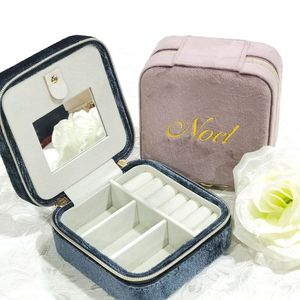Custom logo small gift velvet portable travel case mini jewelry organizer box
