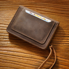 Tarjetero Simple de Cuero Vacuno de Primera Capa, Cartera Corta de Cuero Genuino Hecha a Mano, Estilo Vintage, Bolsa para Guardar Tarjetas de Visita de Cuero Crazy Horse - Product Image 3