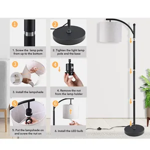 Minimalist Black Floor Lamp <b>Plug</b> in Tall Floor Lamp Bedroom Floor Lamp Floor Lamp Stand <b>with</b> Stable Base - Product Image 3